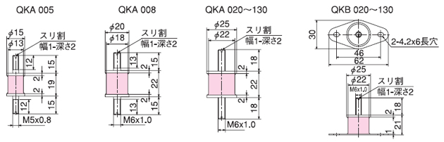 ソフトシリコン防振ゴム（QKA形・QKB形）の外形図
